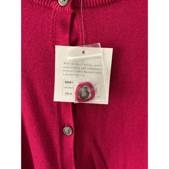Croft and Barrow NWT Women's Raspberry/Fuschia Pink Button Down Sweater - Sz Med - Picture 2 of 5